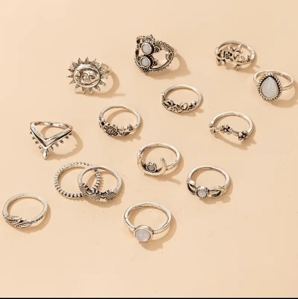 Boho Moonstone Silver Stackable Ring Set - Women Jewelry - Picture 3 of 4